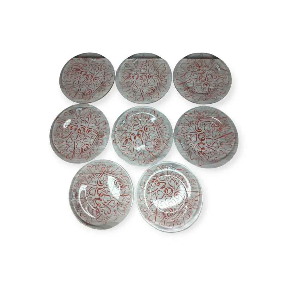 Crate&Barrel Heart Salad Glass Plates 669-588 Set of 8 NWT